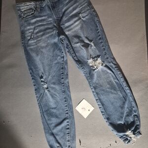 Women’s Distressed Boyfriend Jeans - Blue Ripped Denim